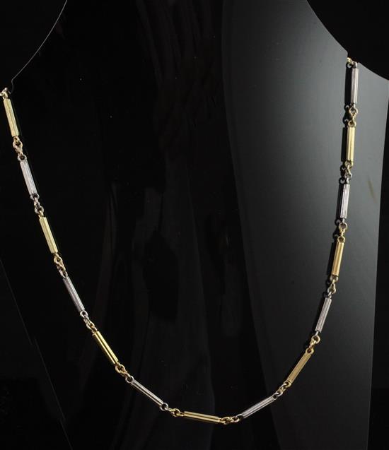 An 18ct gold and platinum trace and bar link chain necklace, 30.5 grams.